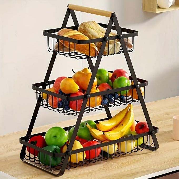 Wooden Handle 3-Tier Wood Basket